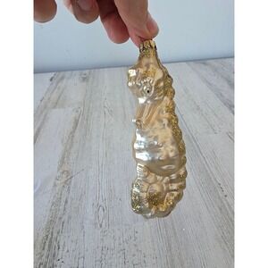 Vintage Germany gold glitter seahorse glass ornament nautical Xmas tree‎ animal